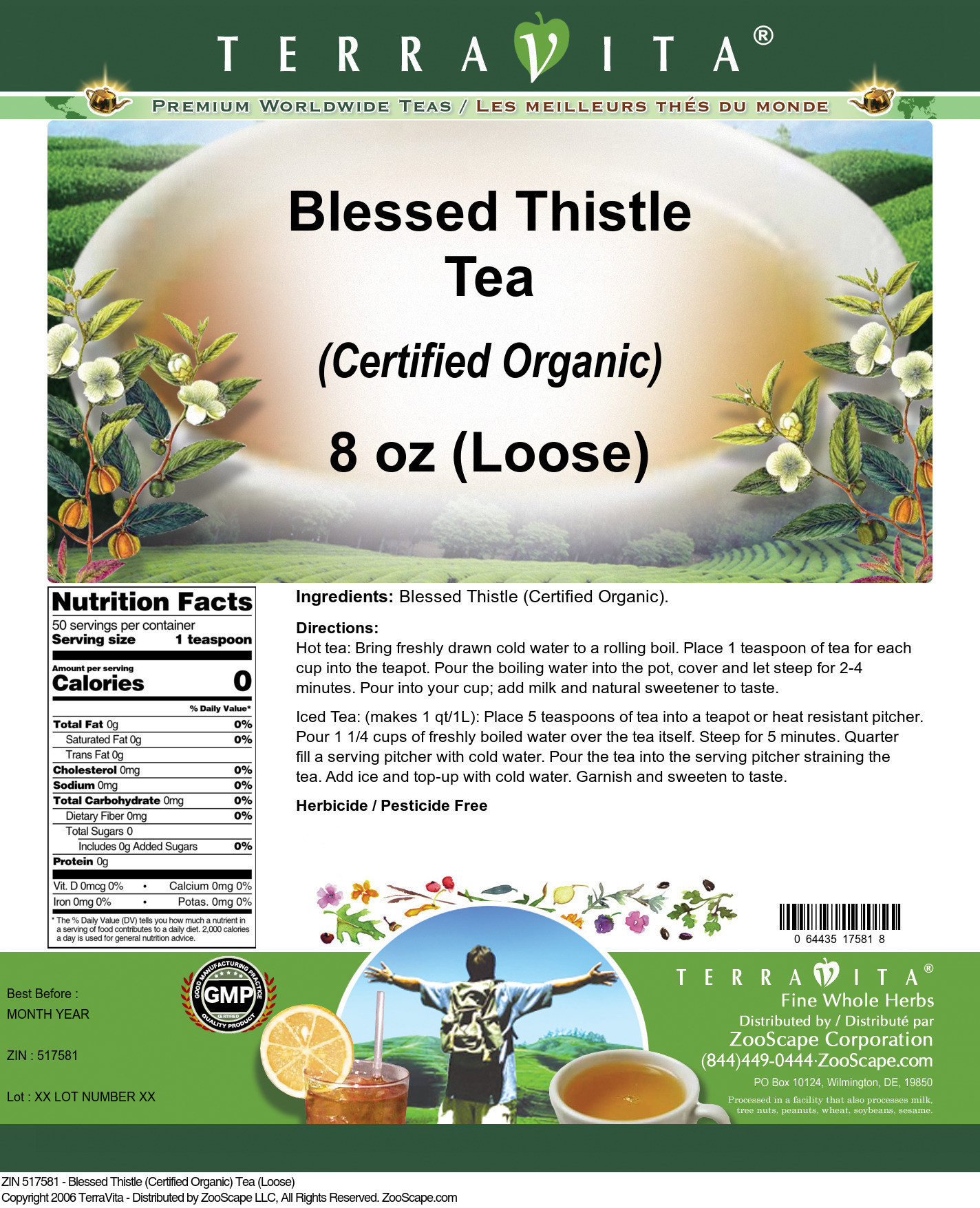 Blessed Thistle (Certified Organic) Tea (Loose) - Label