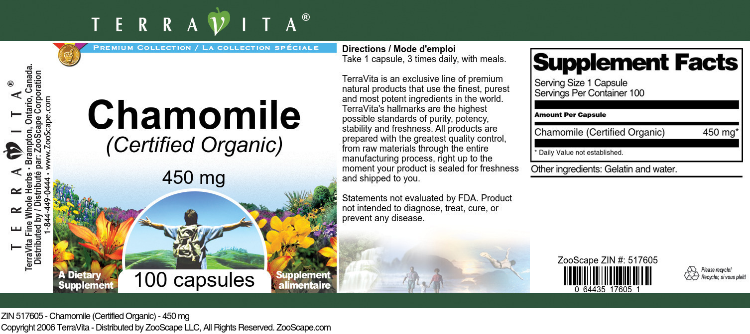 Chamomile (Certified Organic) - 450 mg - Label