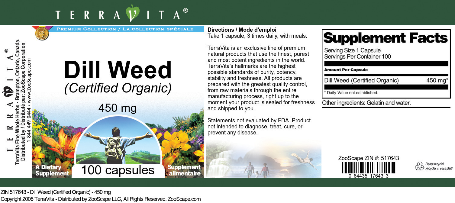Dill Weed (Certified Organic) - 450 mg - Label