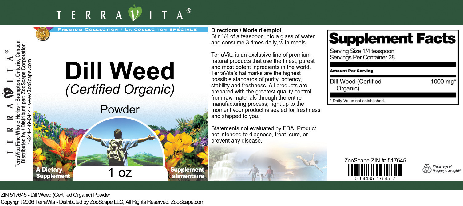 Dill Weed (Certified Organic) Powder - Label