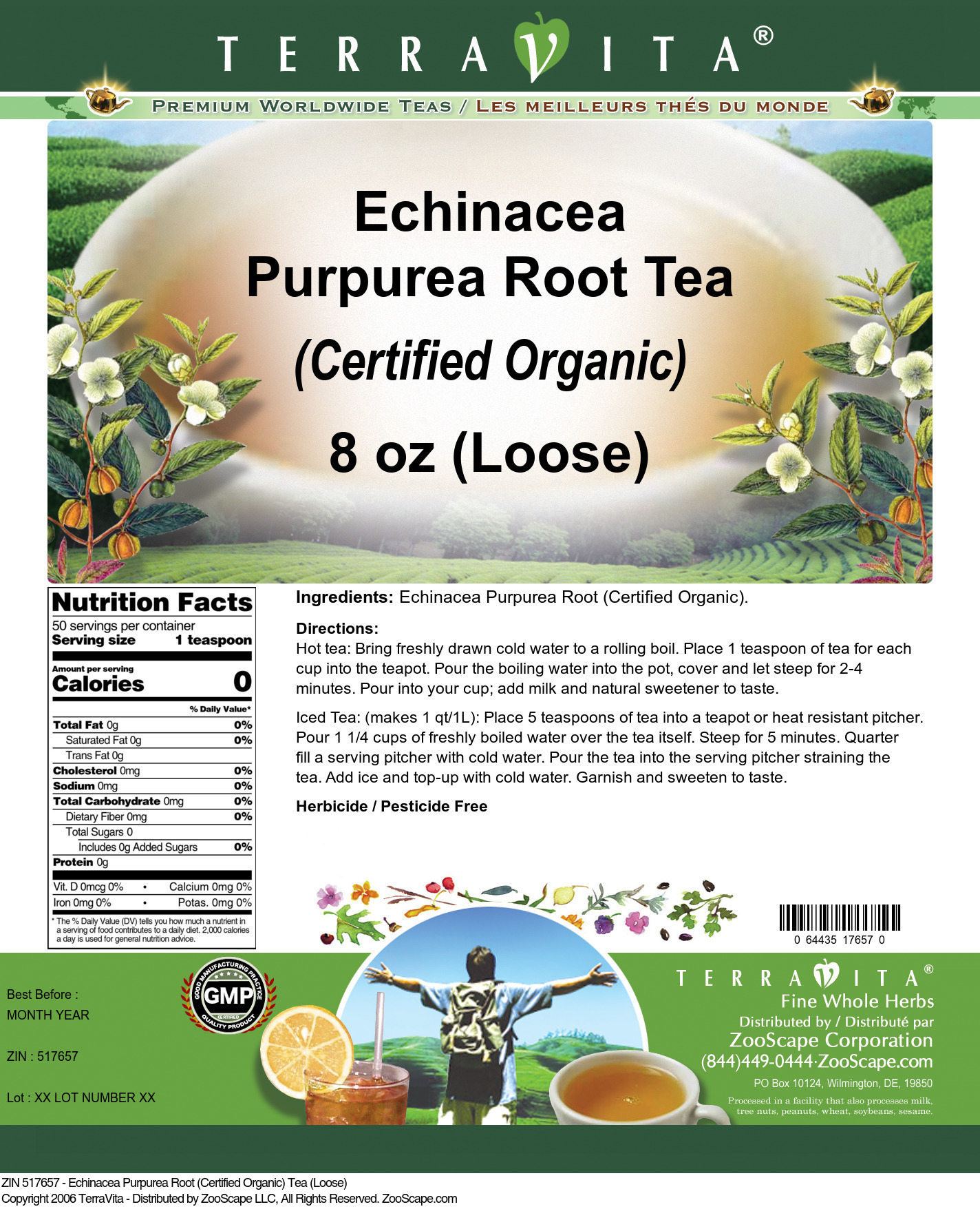 Echinacea Purpurea Root (Certified Organic) Tea (Loose) - Label