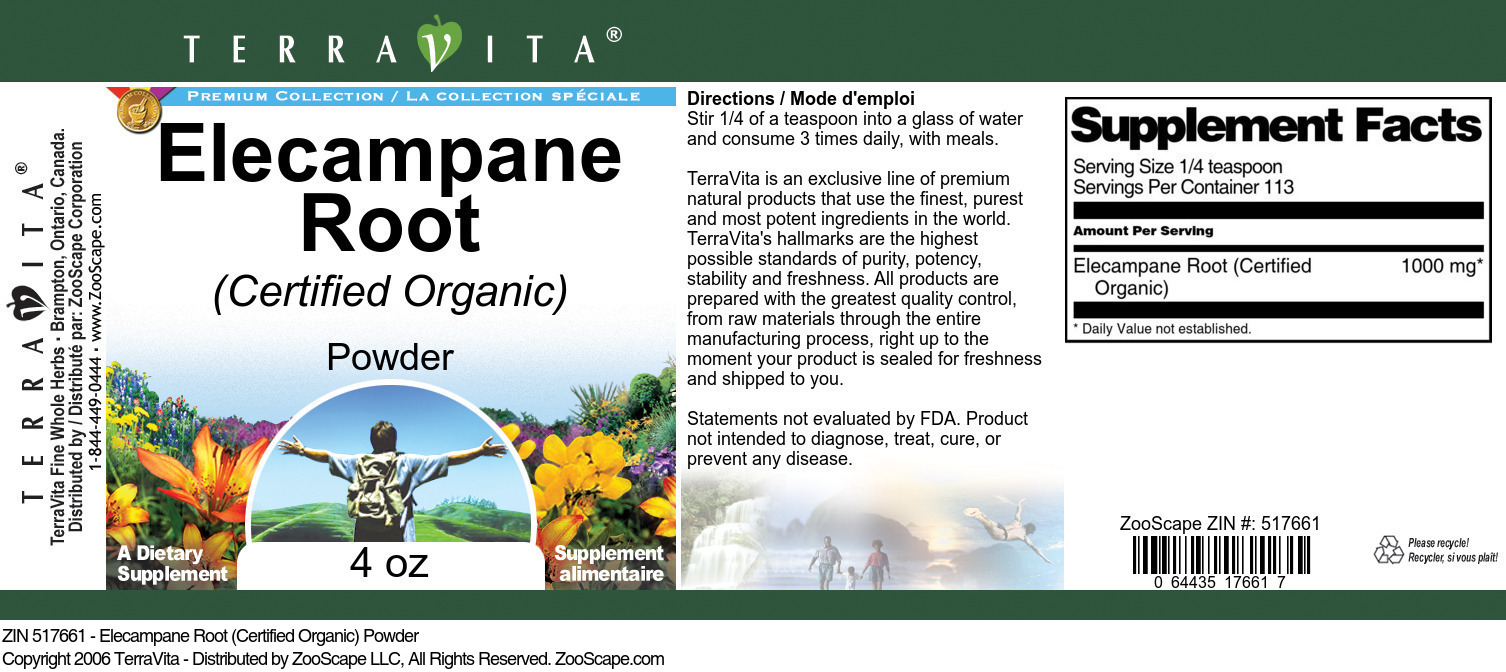 Elecampane Root (Certified Organic) Powder - Label
