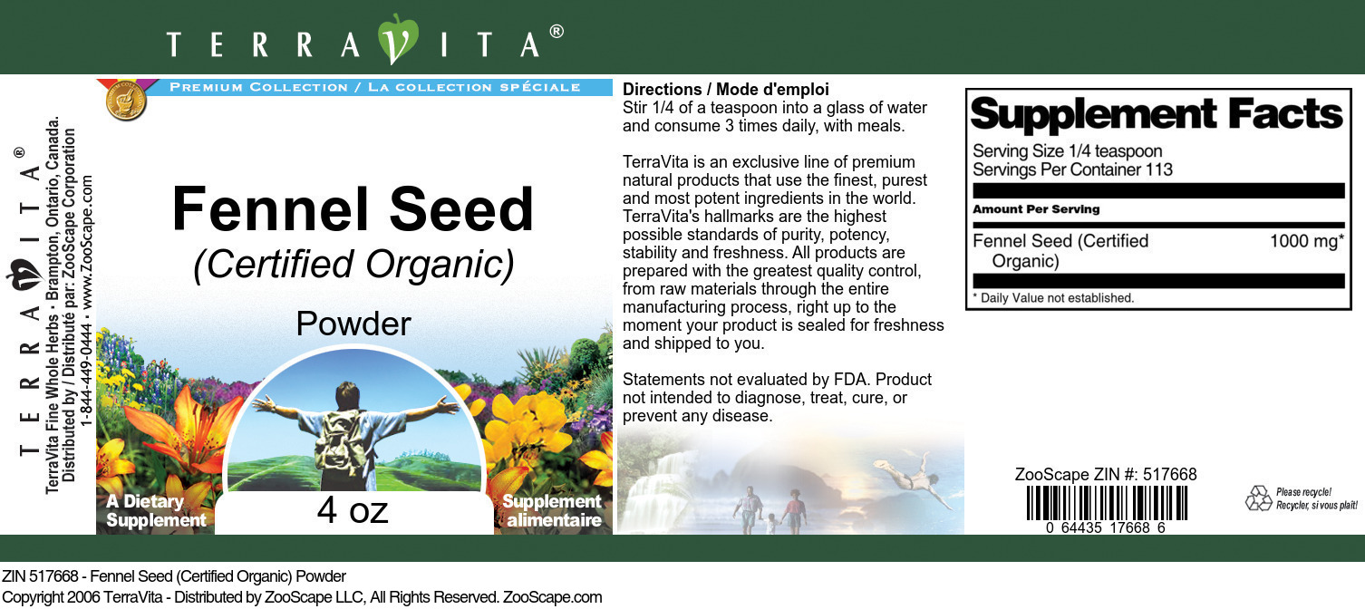 Fennel Seed (Certified Organic) Powder - Label