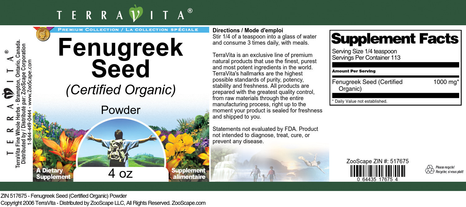 Fenugreek Seed (Certified Organic) Powder - Label