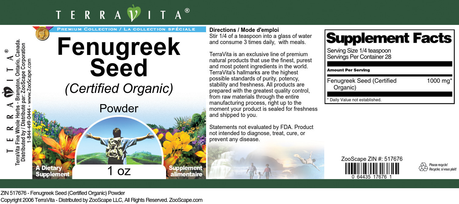 Fenugreek Seed (Certified Organic) Powder - Label