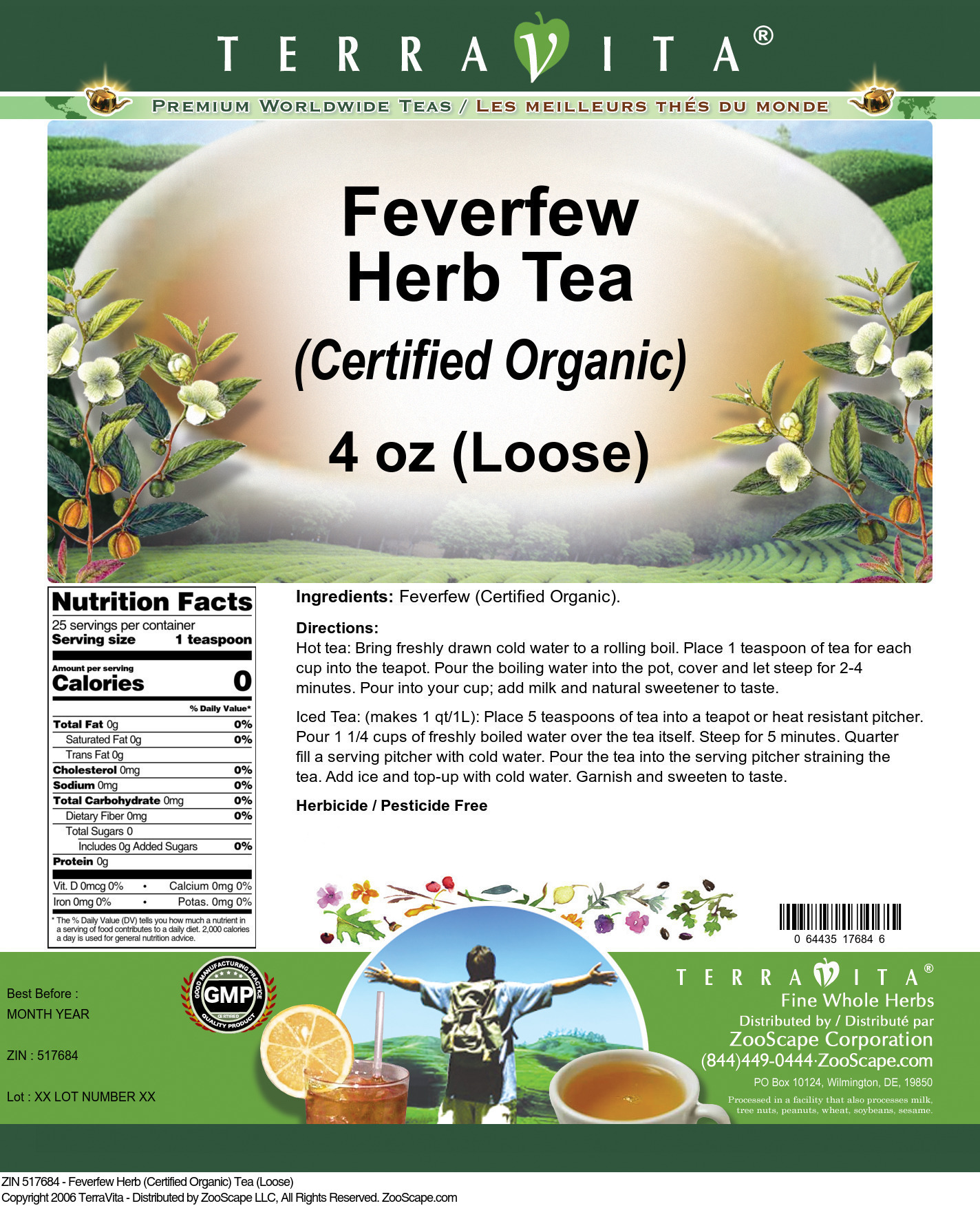 Feverfew Herb (Certified Organic) Tea (Loose) - Label
