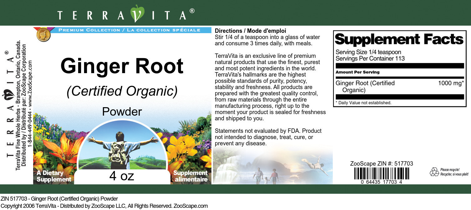 Ginger Root (Certified Organic) Powder - Label