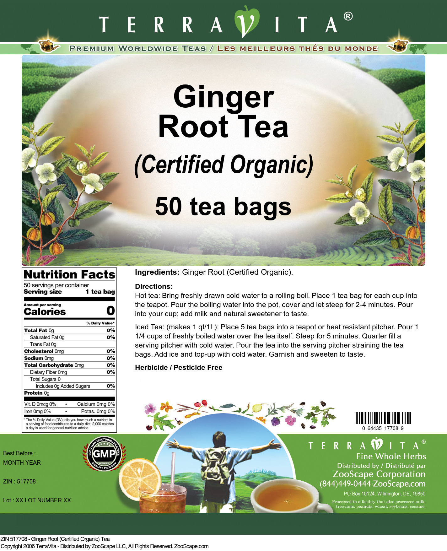 Ginger Root (Certified Organic) Tea - Label