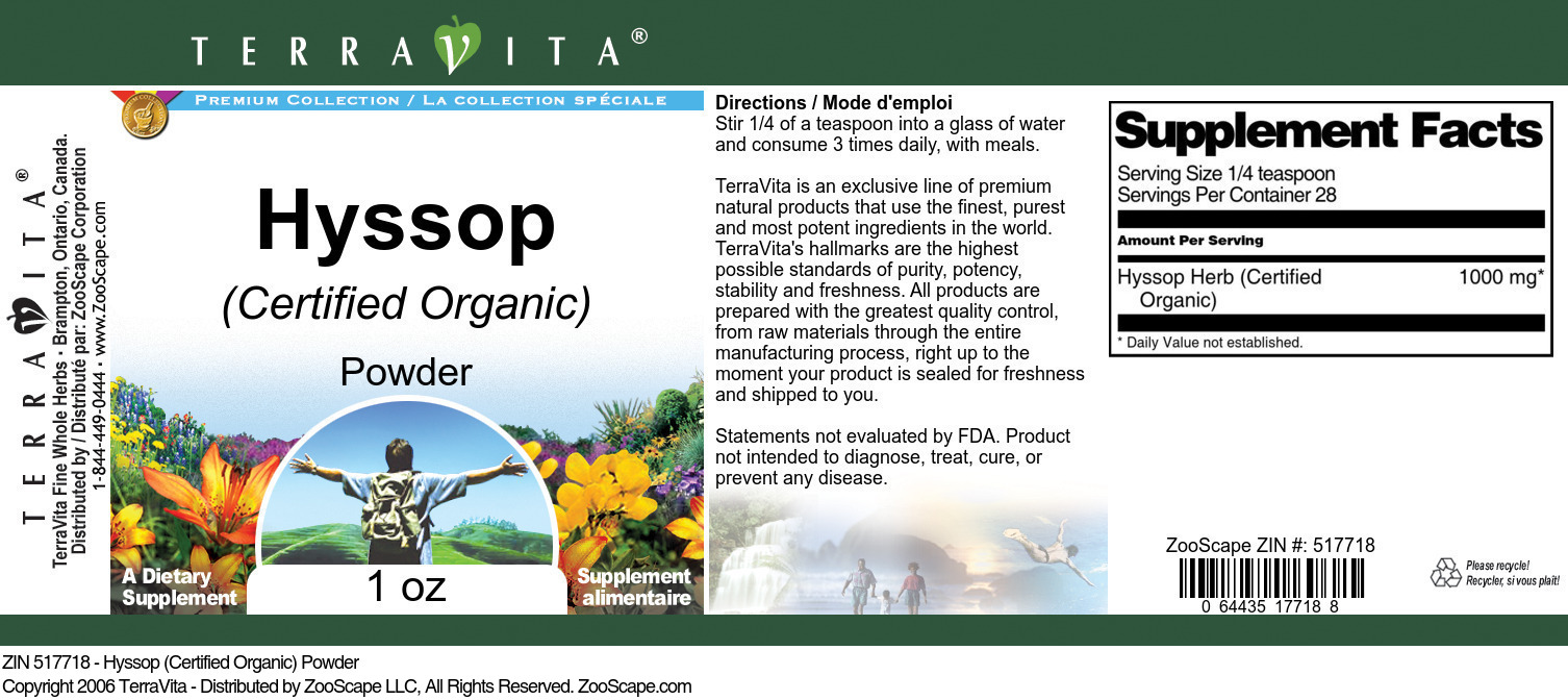 Hyssop (Certified Organic) Powder - Label