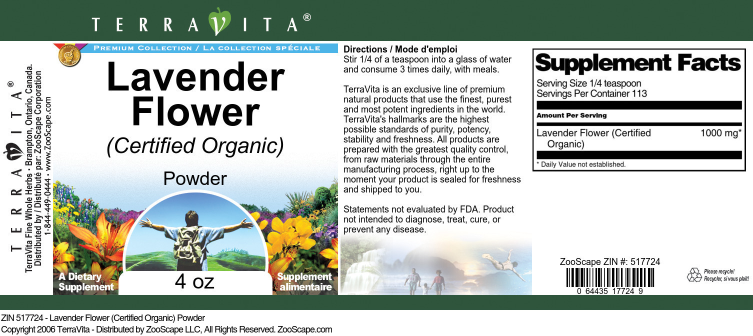 Lavender Flower (Certified Organic) Powder - Label