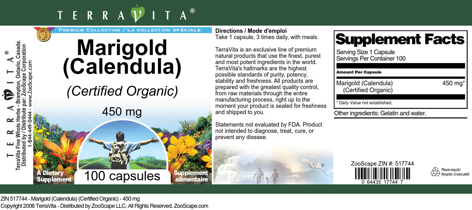 Marigold (Calendula) (Certified Organic) - 450 mg - Label