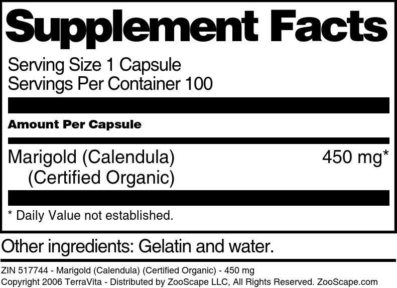 Marigold (Calendula) (Certified Organic) - 450 mg - Supplement / Nutrition Facts
