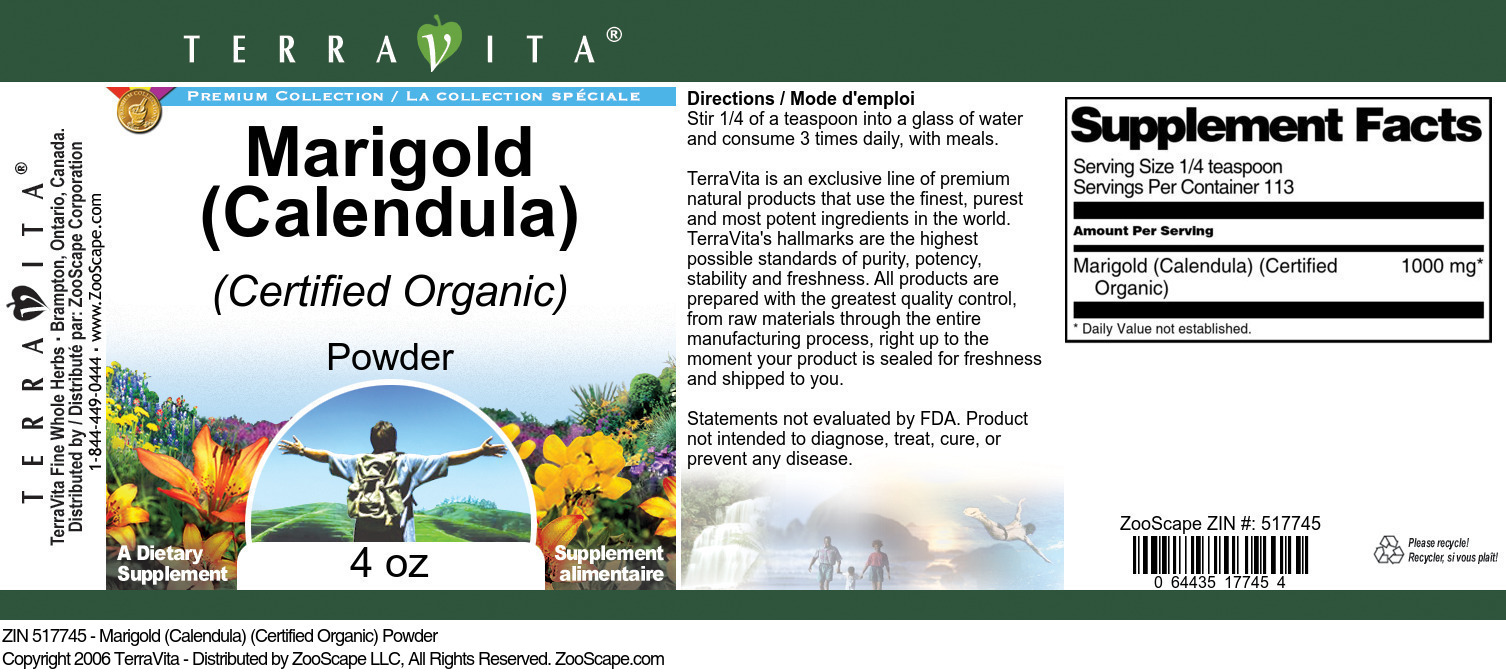 Marigold (Calendula) (Certified Organic) Powder - Label