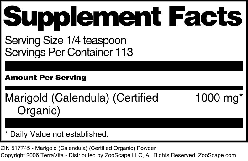 Marigold (Calendula) (Certified Organic) Powder - Supplement / Nutrition Facts