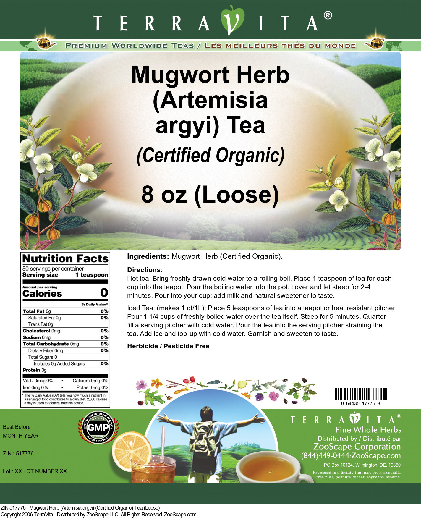 Mugwort Herb (Artemisia argyi) (Certified Organic) Tea (Loose) - Label