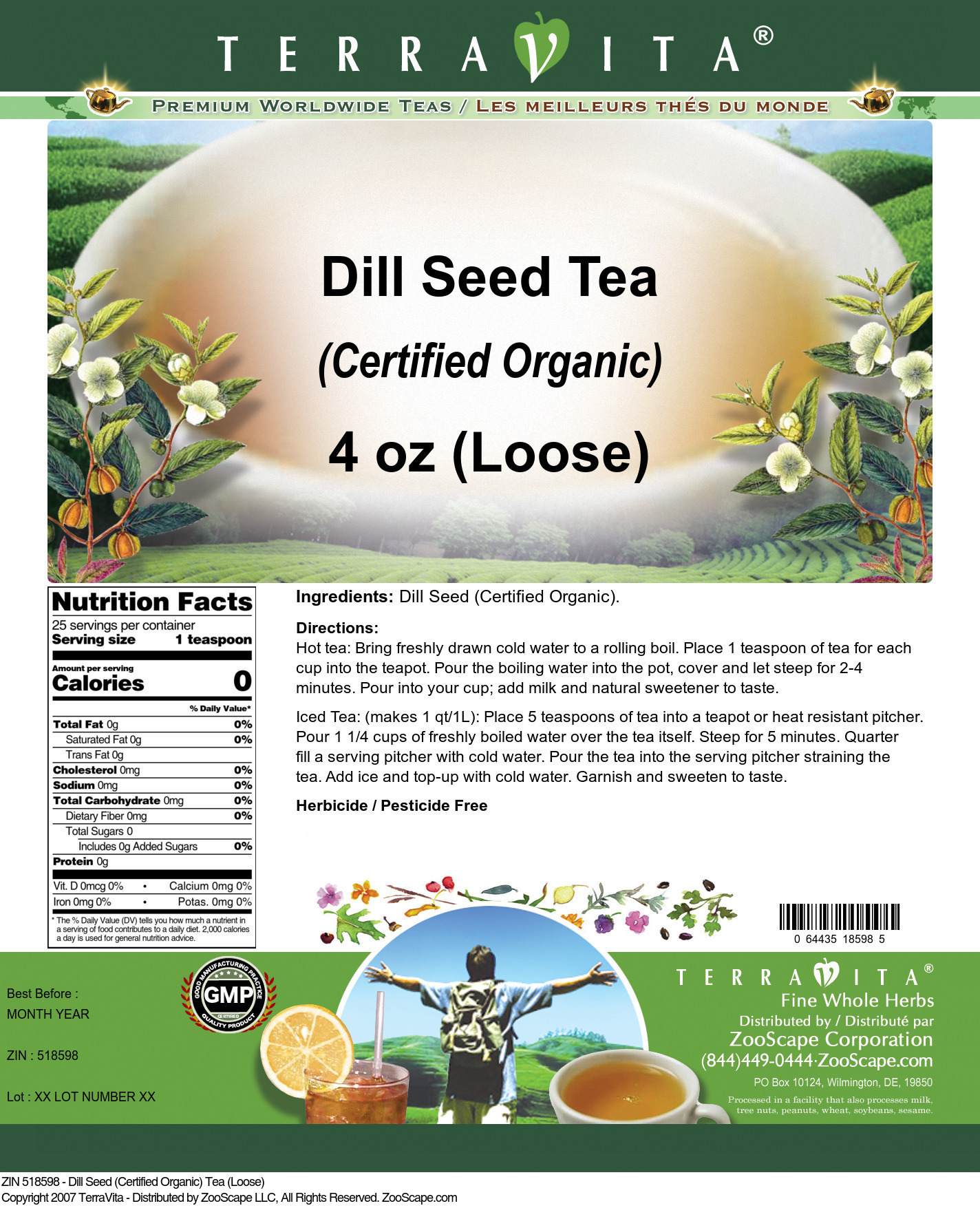 Dill Seed (Certified Organic) Tea (Loose) - Label