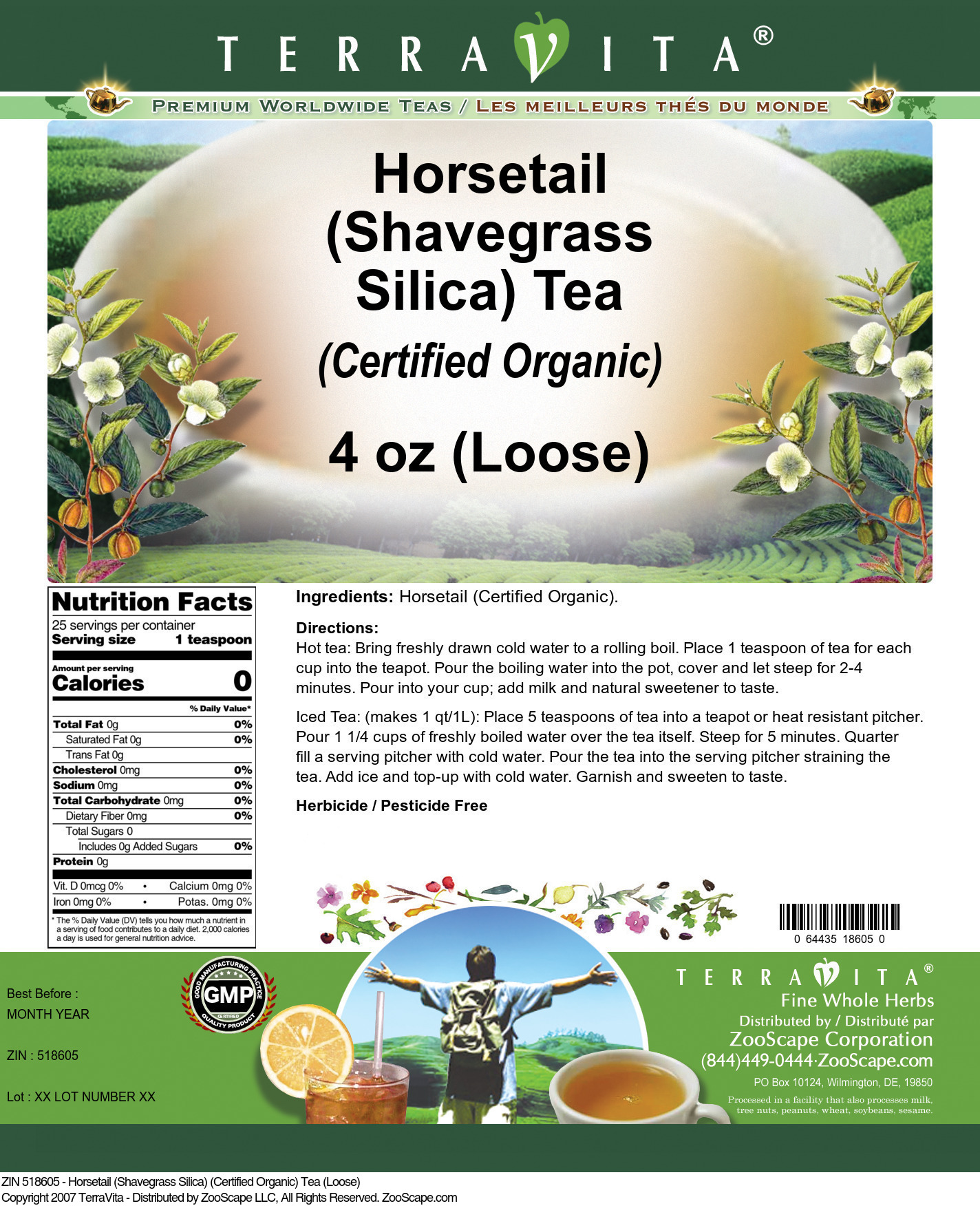 Horsetail (Shavegrass Silica) (Certified Organic) Tea (Loose) - Label