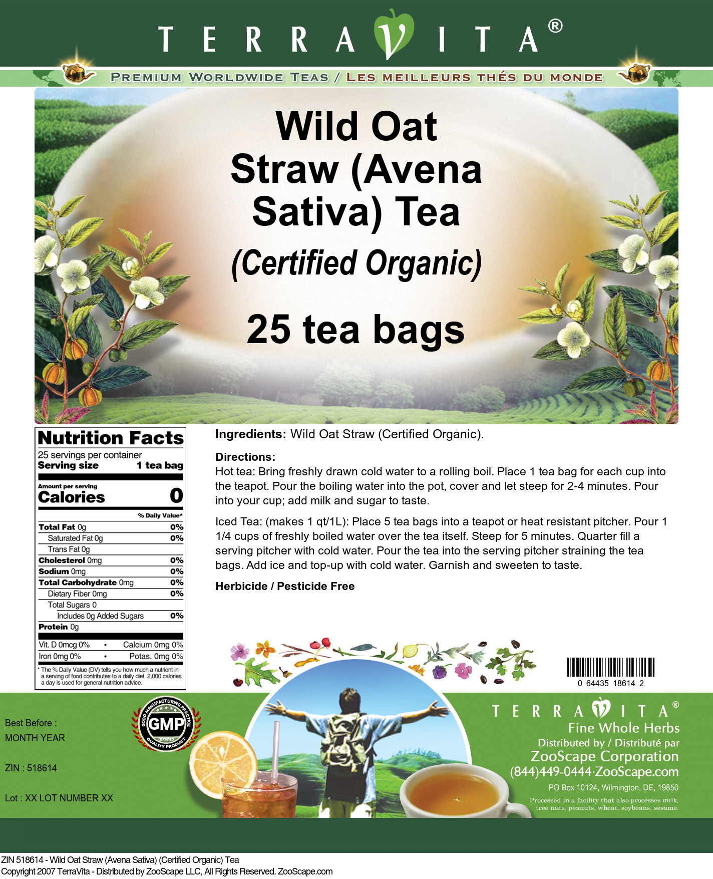 Wild Oat Straw (Avena Sativa) (Certified Organic) Tea - Label