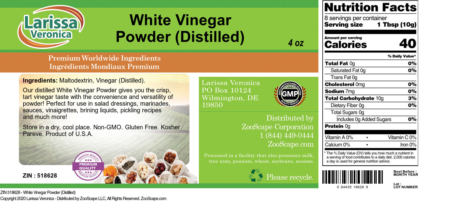 White Vinegar Powder (Distilled) - Label