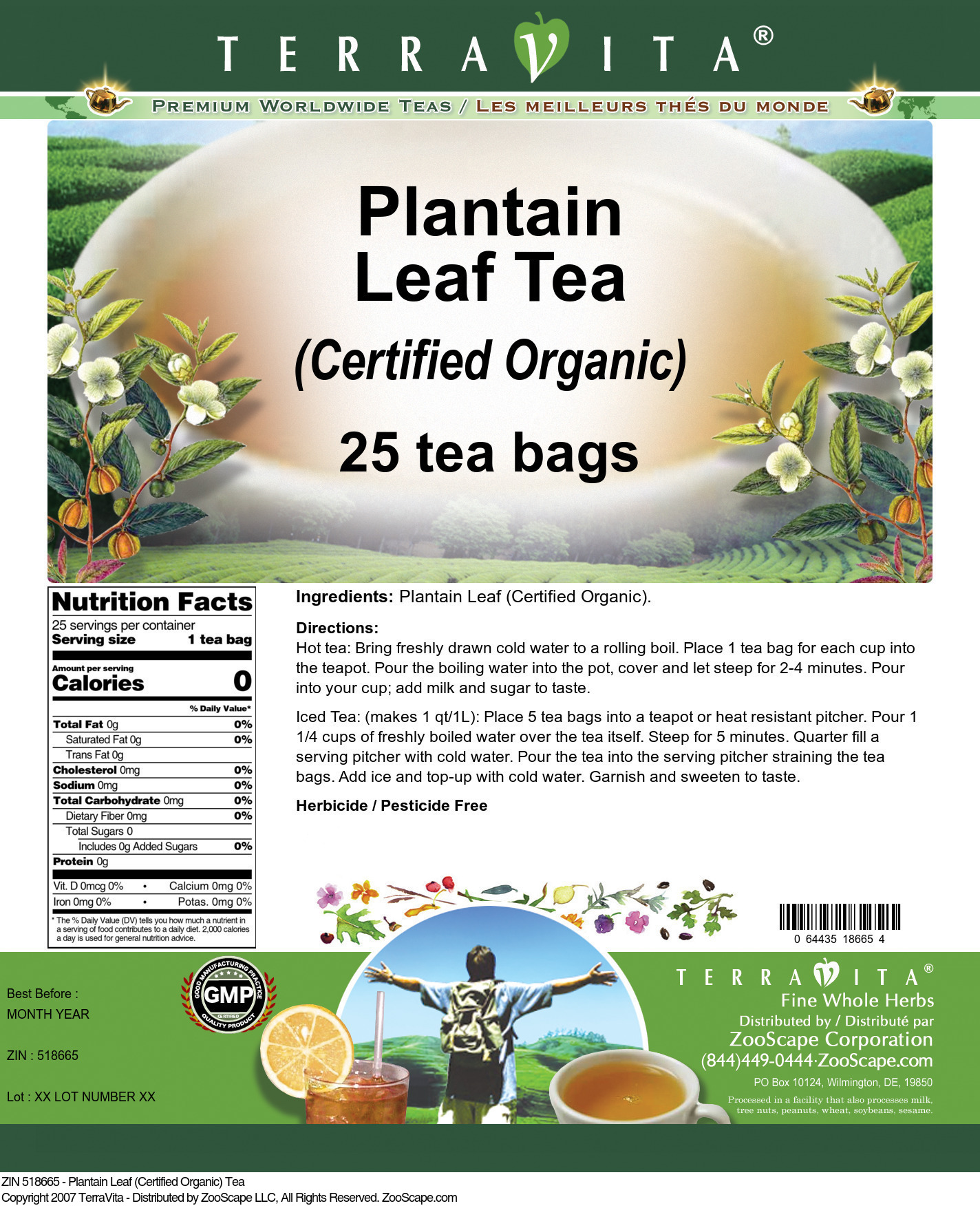 Plantain Leaf (Certified Organic) Tea - Label
