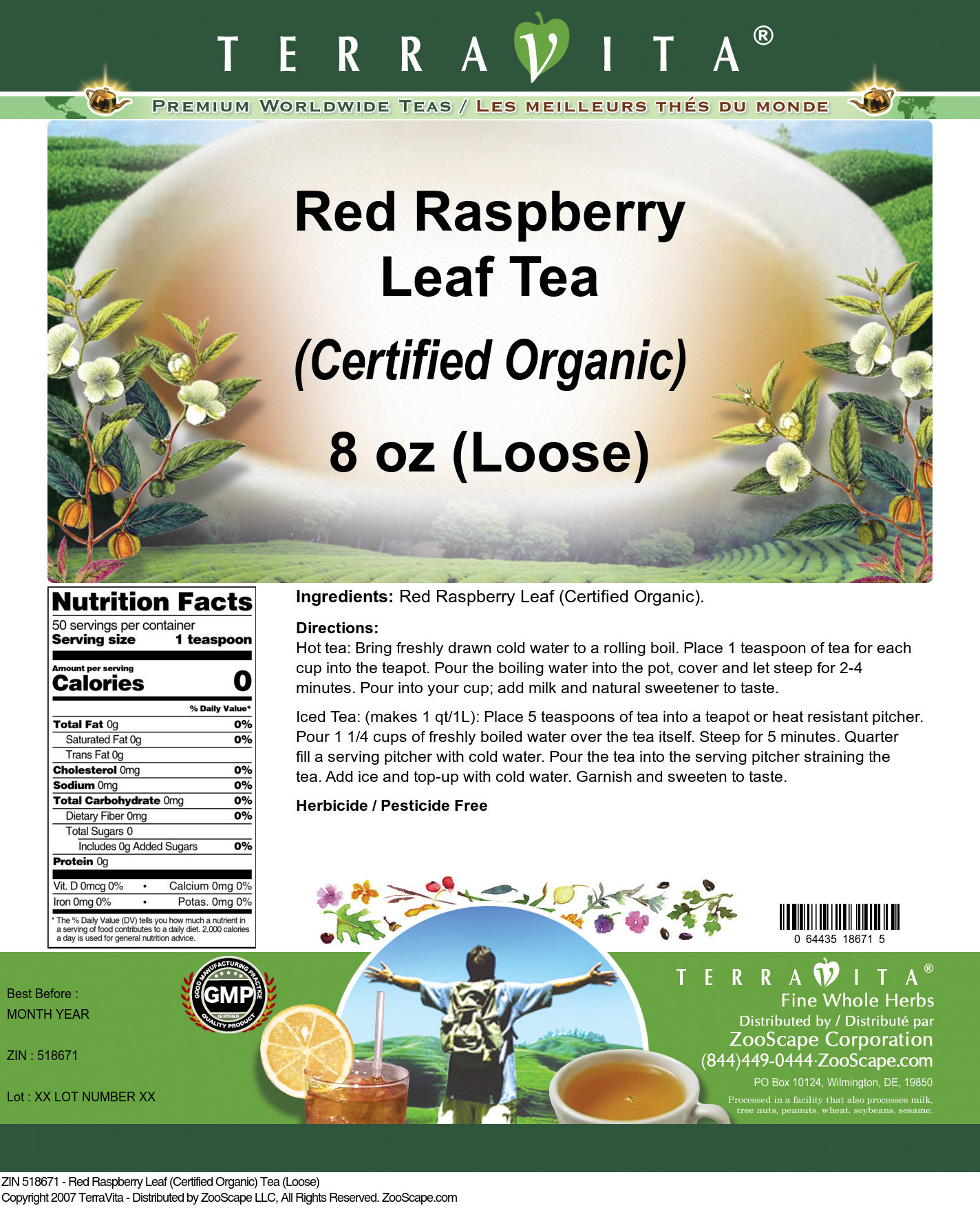 Red Raspberry Leaf (Certified Organic) Tea (Loose) - Label