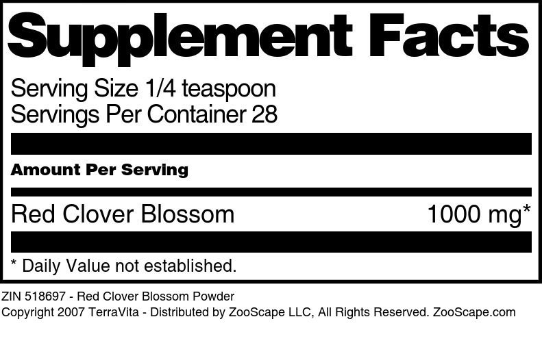 Red Clover Blossom Powder - Supplement / Nutrition Facts