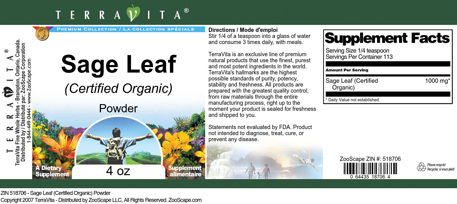 Sage Leaf (Certified Organic) Powder - Label