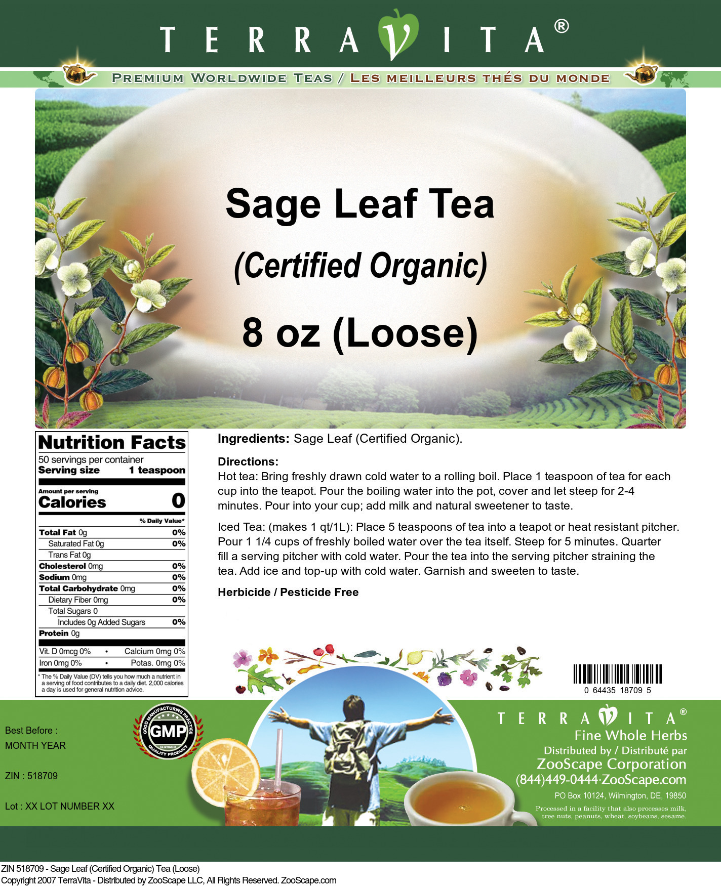 Sage Leaf (Certified Organic) Tea (Loose) - Label