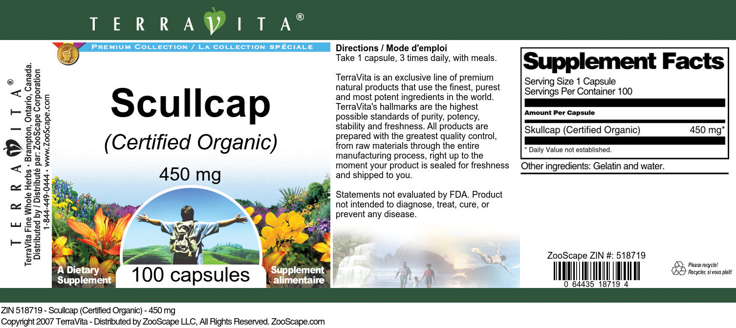 Scullcap (Certified Organic) - 450 mg - Label
