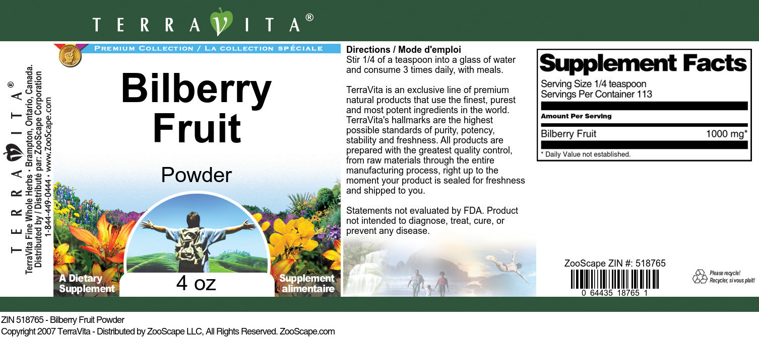 Bilberry Fruit Powder - Label