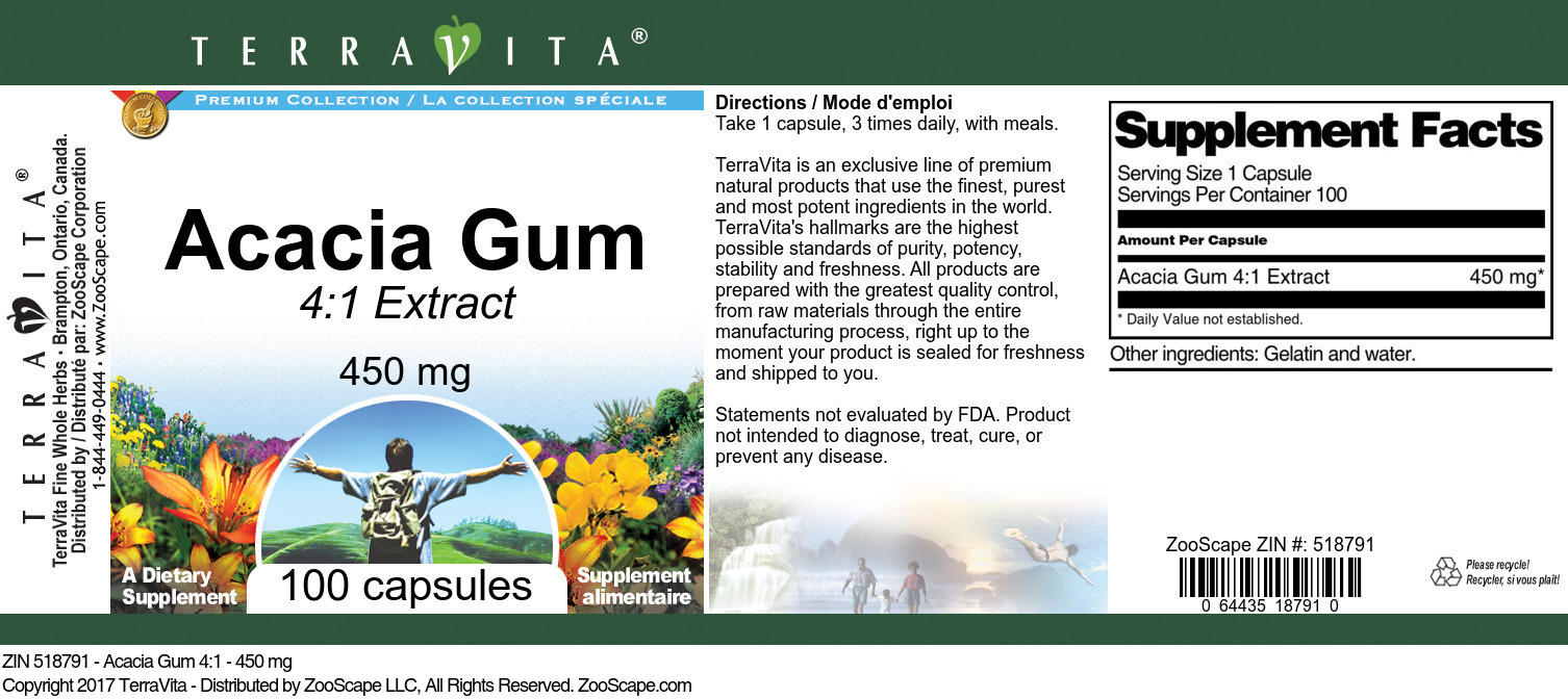 Acacia Gum 4:1 - 450 mg - Label