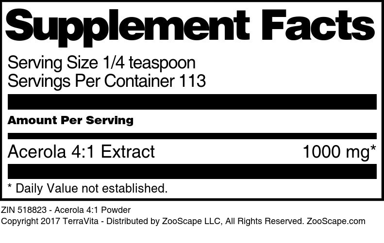 Acerola 4:1 Powder - Supplement / Nutrition Facts