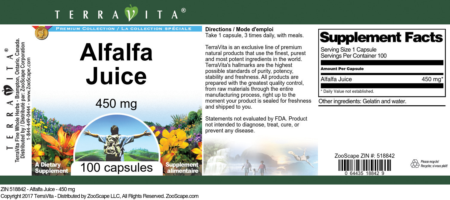 Alfalfa Juice - 450 mg - Label