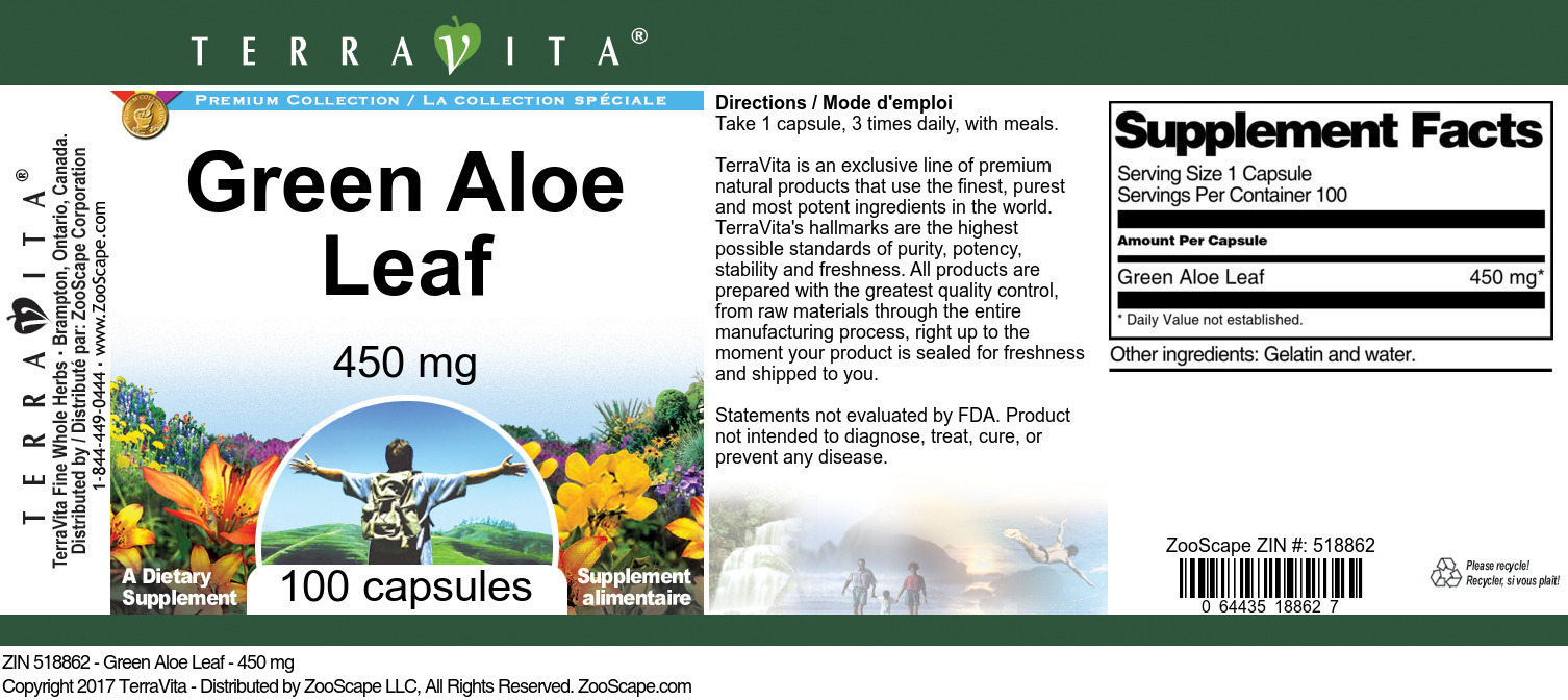 Green Aloe Leaf - 450 mg - Label