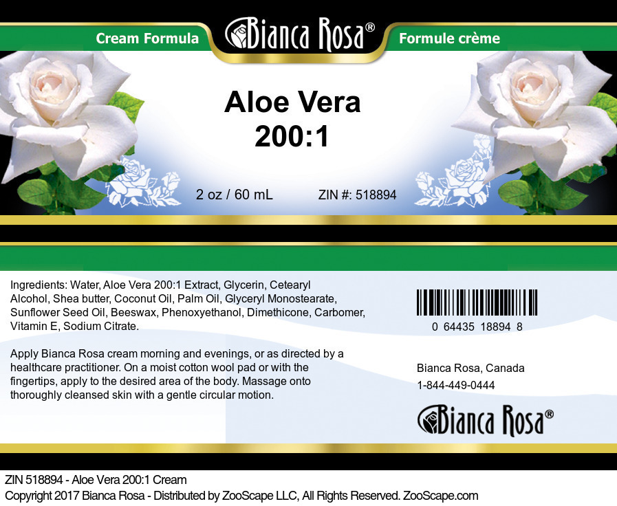 Aloe Vera 200:1 Cream - Label