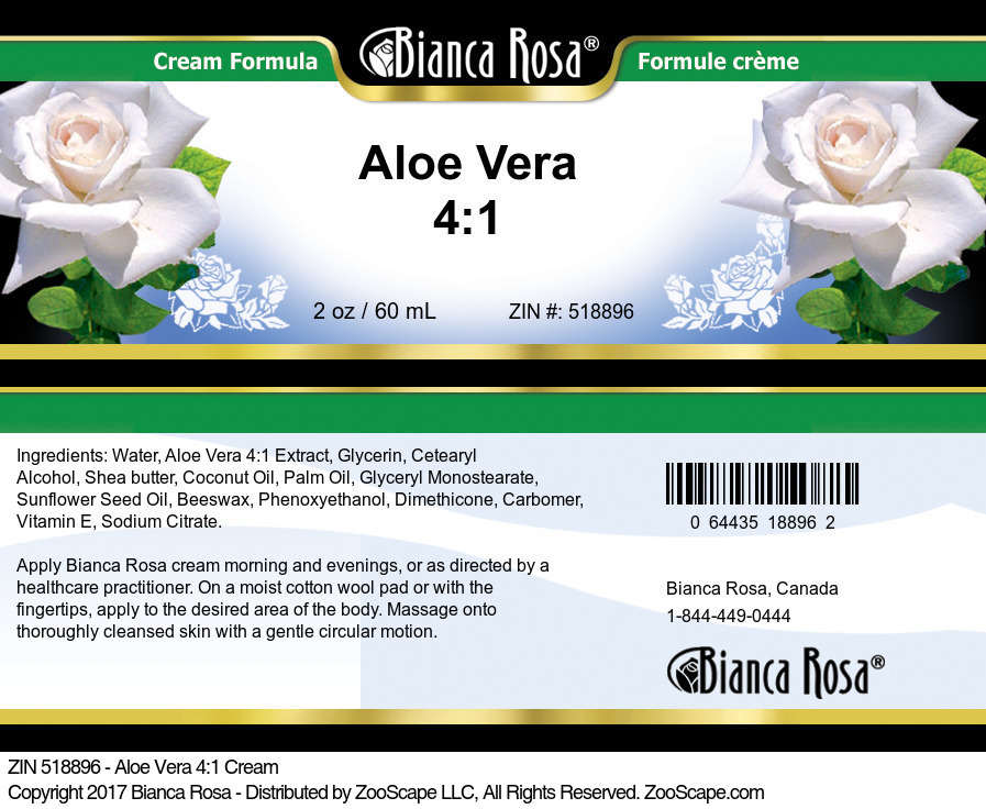 Aloe Vera 4:1 Cream - Label