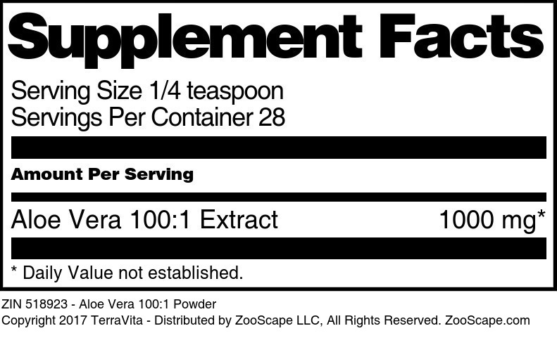 Aloe Vera 100:1 Powder - Supplement / Nutrition Facts