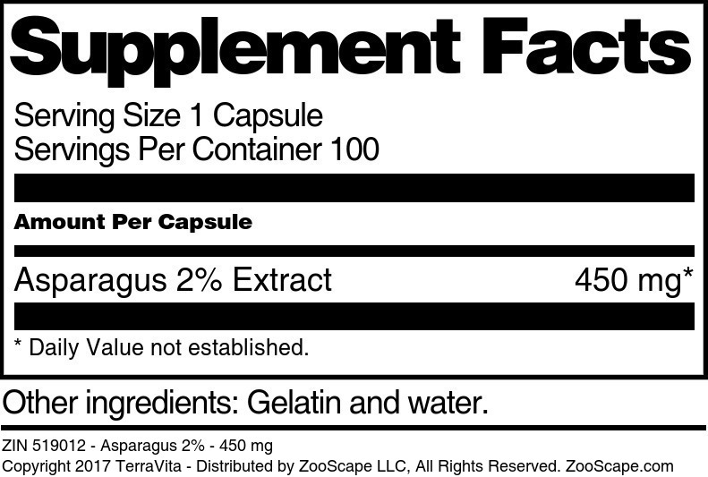 Asparagus 2% - 450 mg - Supplement / Nutrition Facts