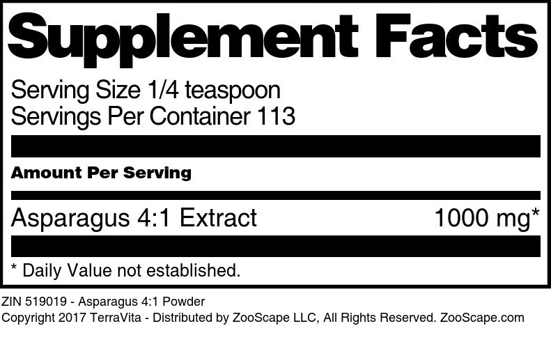 Asparagus 4:1 Powder - Supplement / Nutrition Facts
