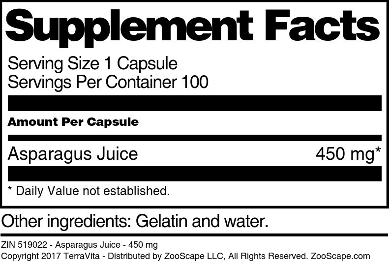 Asparagus Juice - 450 mg - Supplement / Nutrition Facts