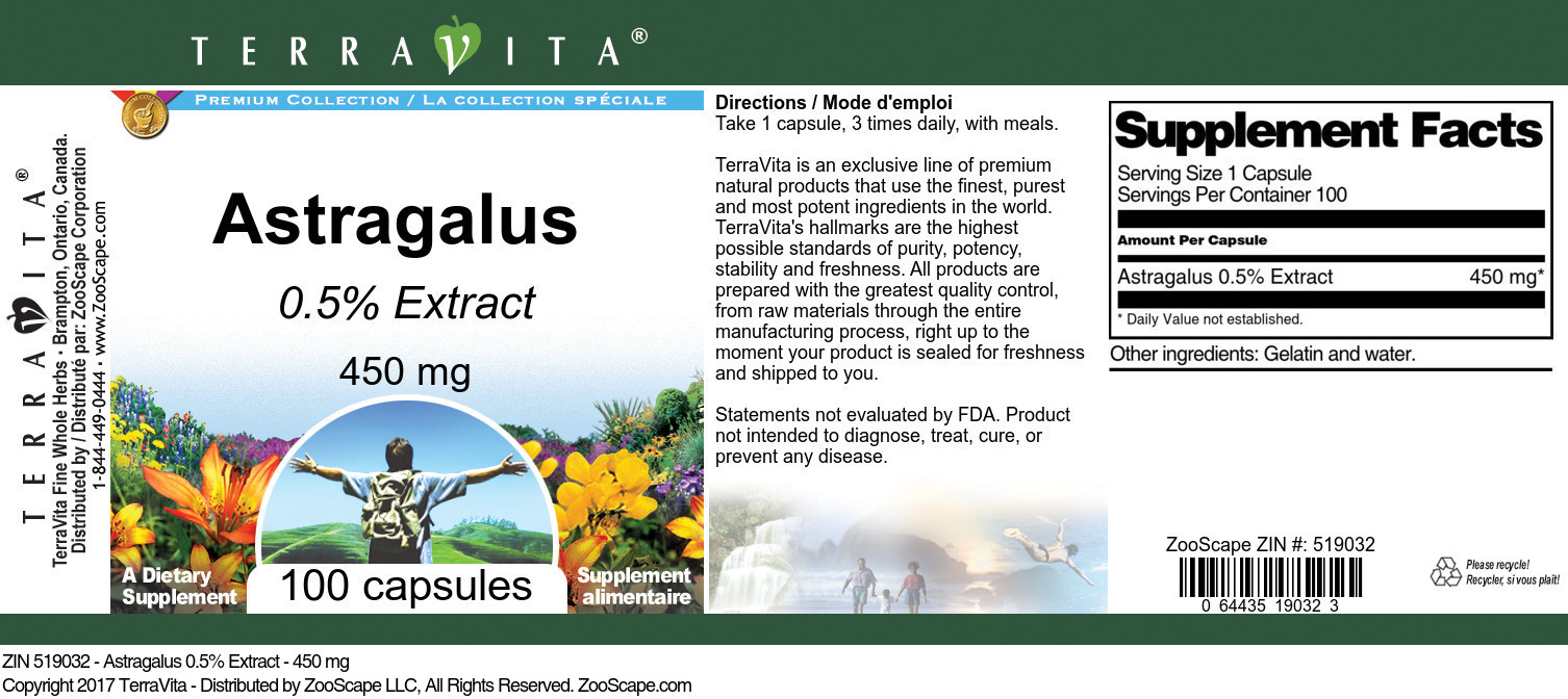 Astragalus 0.5% - 450 mg - Label