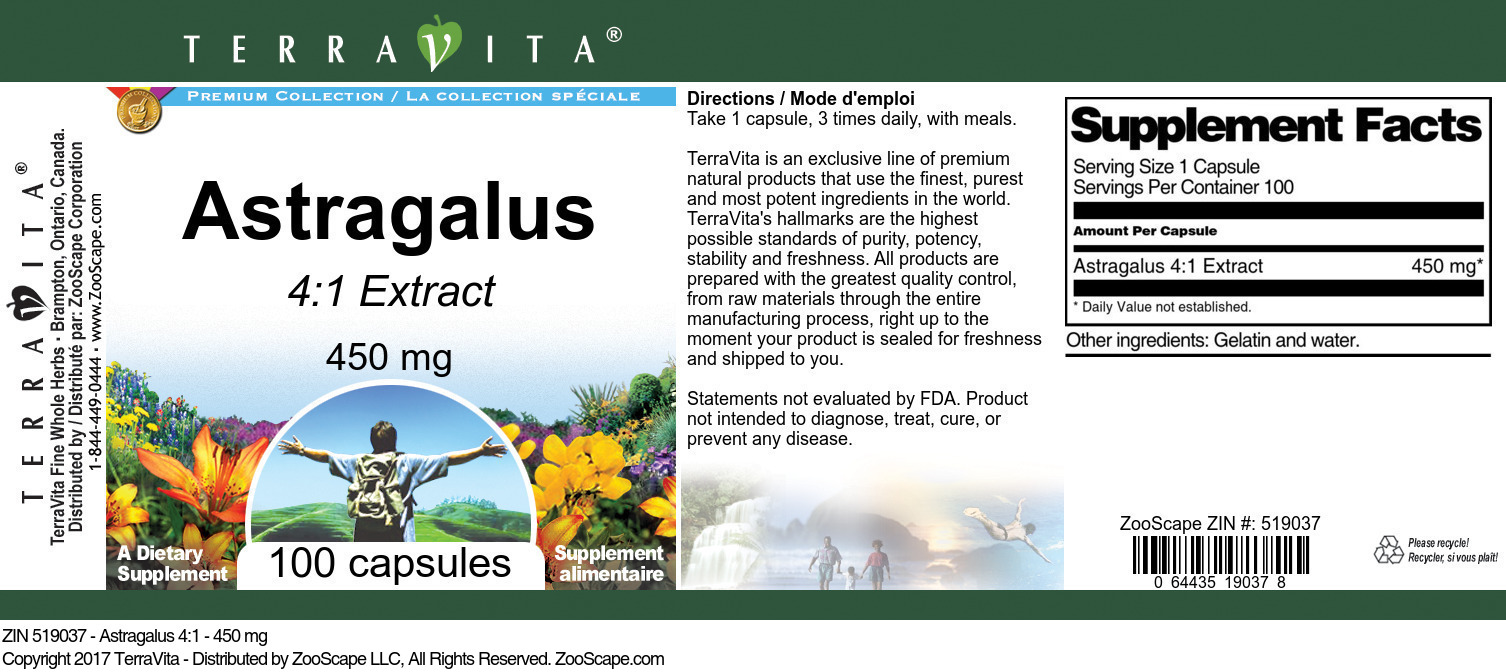 Astragalus 4:1 - 450 mg - Label