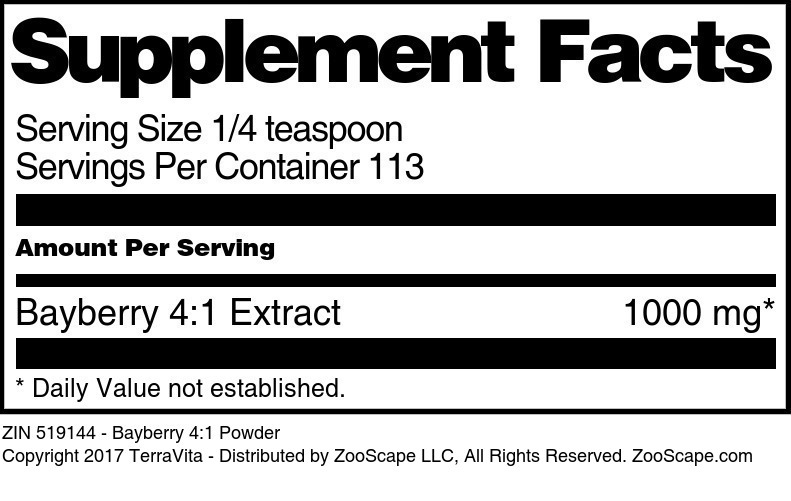 Bayberry 4:1 Powder - Supplement / Nutrition Facts