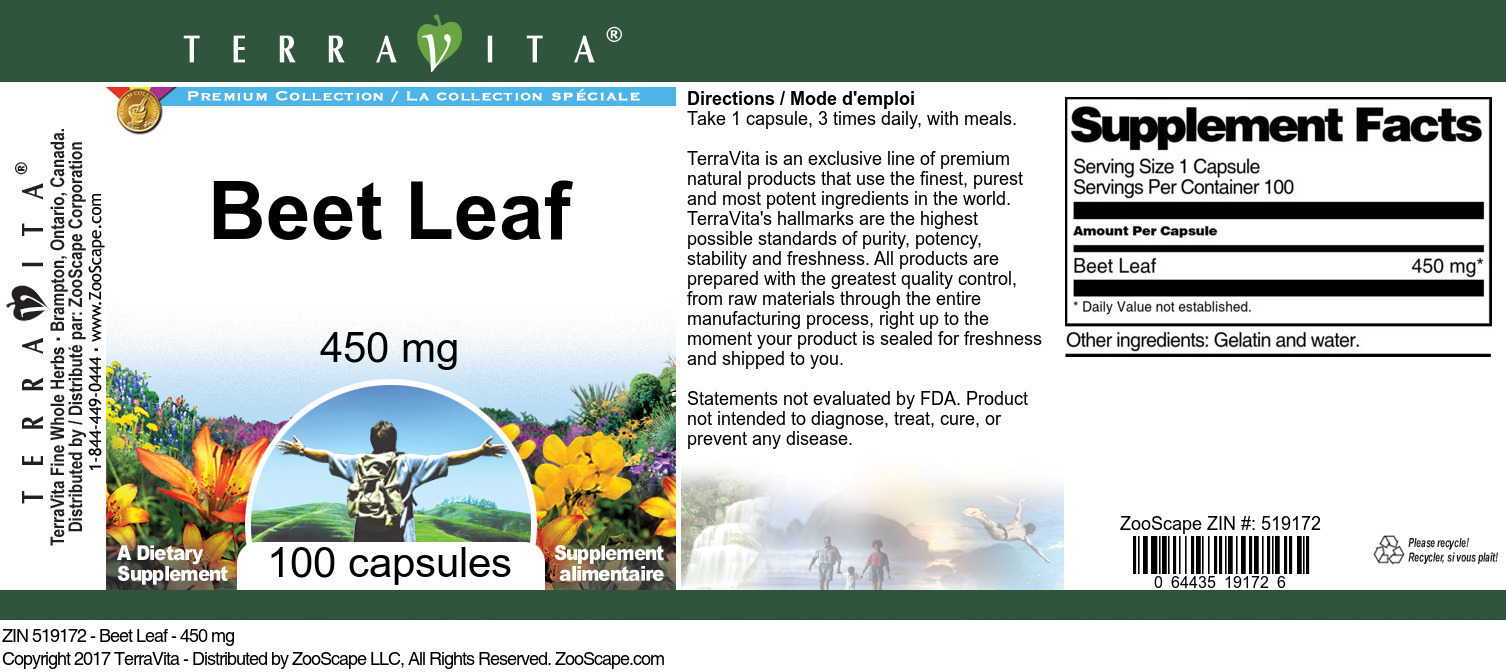 Beet Leaf - 450 mg - Label