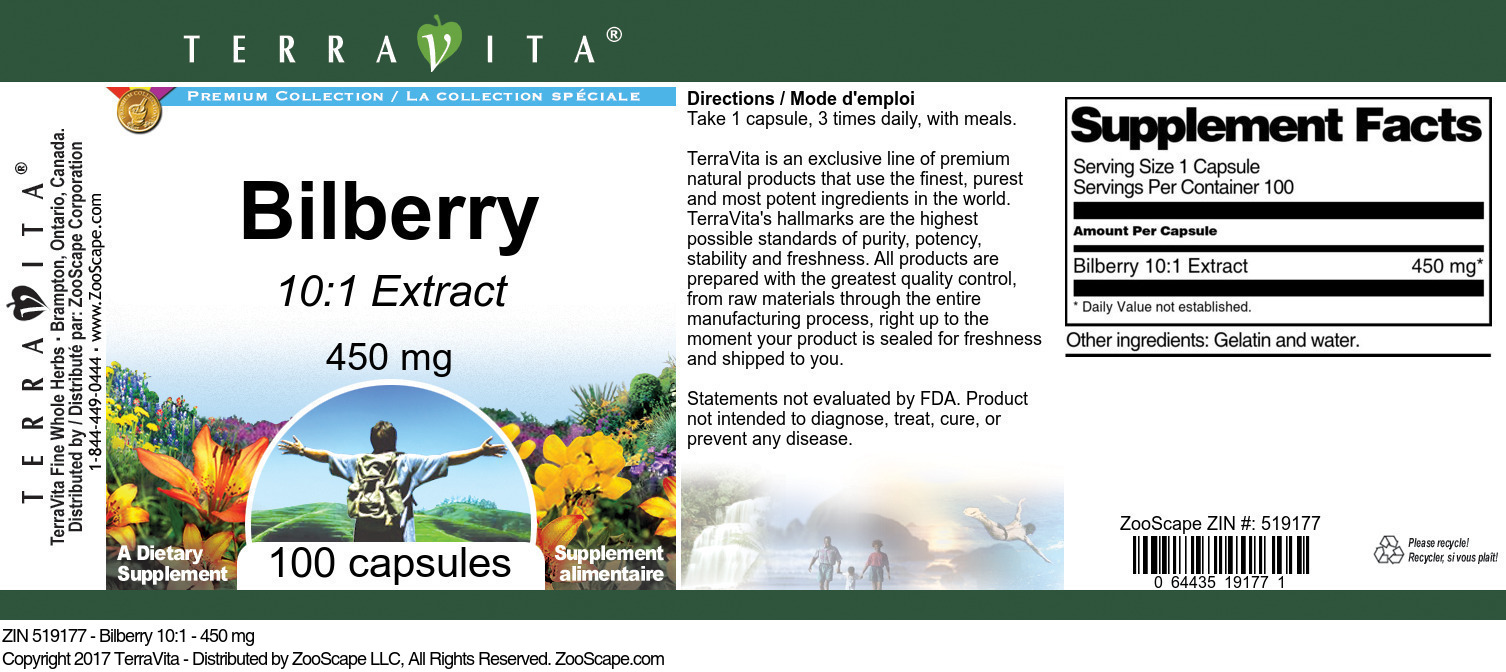 Bilberry 10:1 - 450 mg - Label