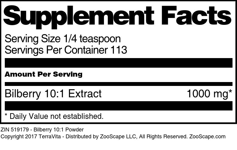 Bilberry 10:1 Powder - Supplement / Nutrition Facts