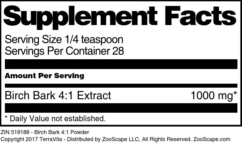 Birch Bark 4:1 Powder - Supplement / Nutrition Facts