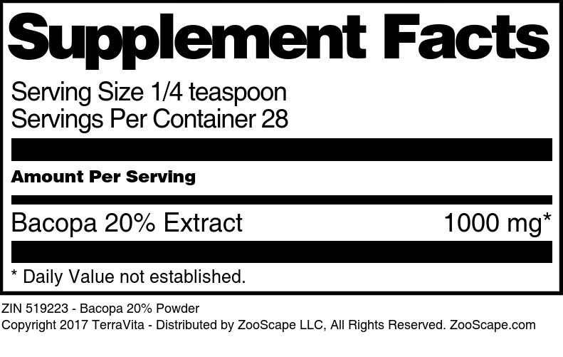 Bacopa 20% Powder - Supplement / Nutrition Facts