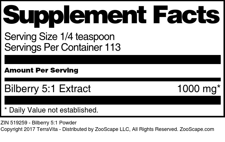 Bilberry 5:1 Powder - Supplement / Nutrition Facts