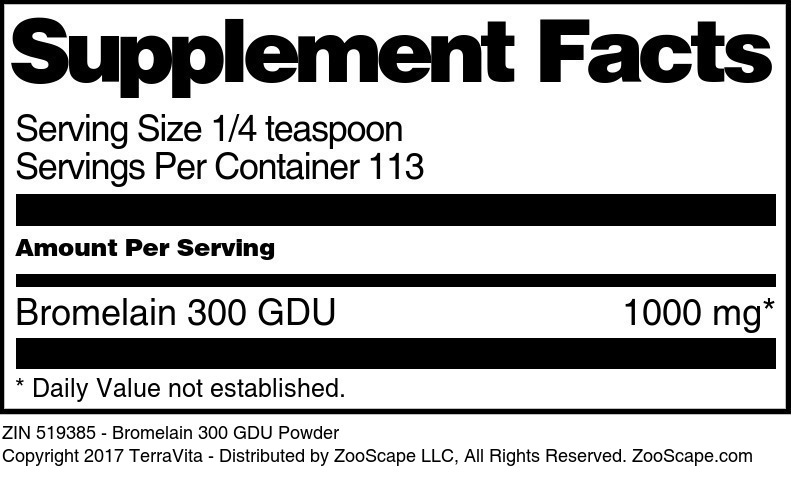 Bromelain 300 GDU Powder - Supplement / Nutrition Facts